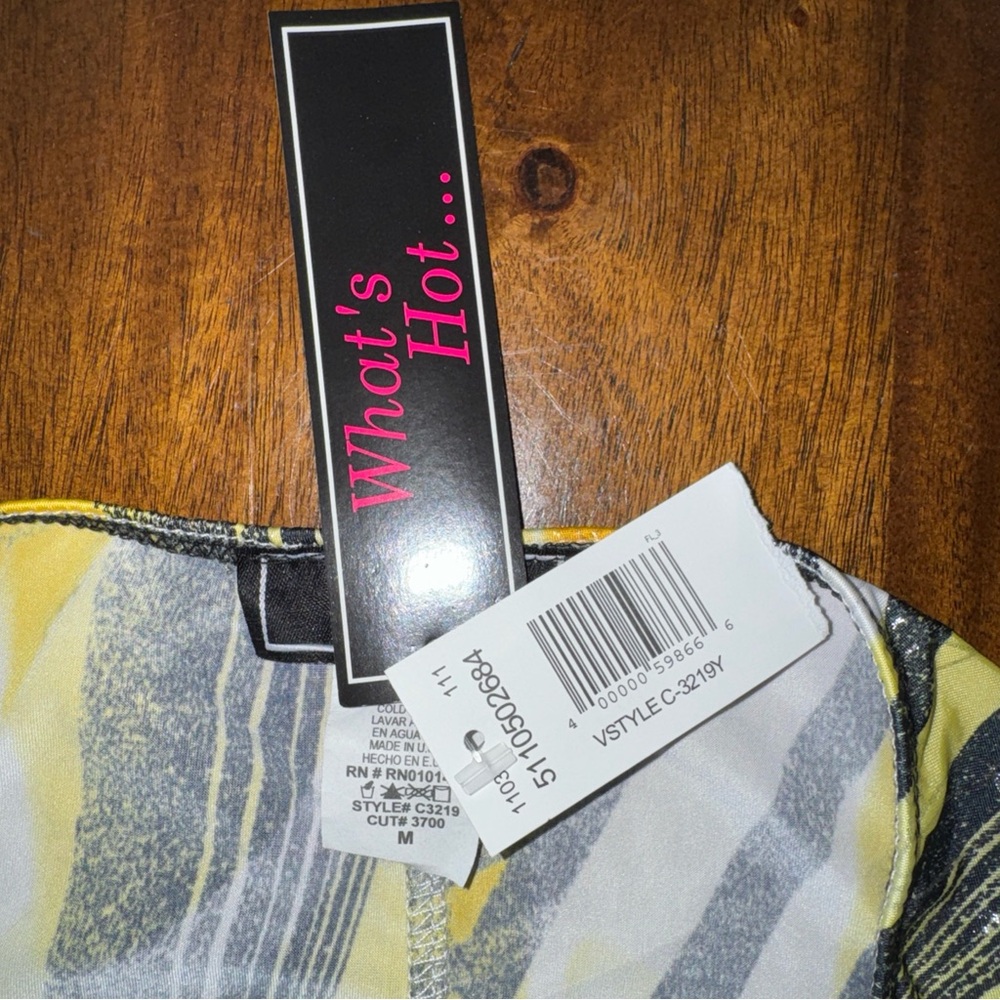NWT What’s Hot Women’s Tie Neck Halter Ring Tube Top Yellow Black Shirt Top M - Picture 6 of 7